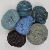 Teal, Blue + Green Variegated Wool + Natural Fiber Yarn Bundle