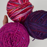 Bright Pink + Purple Variegated Wool + Natural Fiber Yarn Bundle