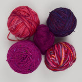 Bright Pink + Purple Variegated Wool + Natural Fiber Yarn Bundle