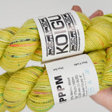 Bright Green + Colorful Variegated Koigu KPPPM Merino Wool Yarn - 2 Skeins