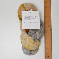 Tan, Gray + Yellow Variegated Muse2320 Fiber Co. Fat Finch Fingering Superwash Merino Yarn - 1 Skein