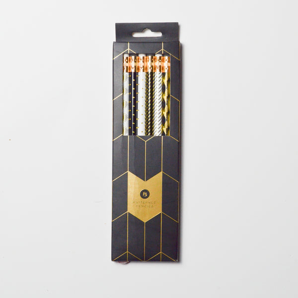 Black, White + Gold Patterned Pencils - Set of 8 Default Title