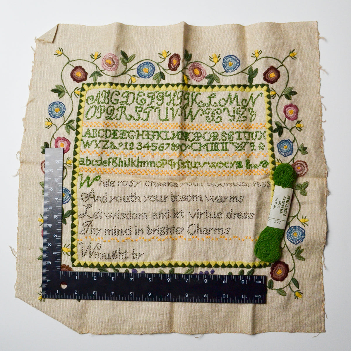 Early American Crewel Sampler Kit - Partially Worked, Almost Finished ...