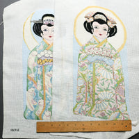 Two Large Hand Stitched Needlepoint Kimono Ladies - Finished Pieces Default Title