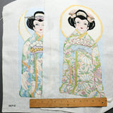 Two Large Hand Stitched Needlepoint Kimono Ladies - Finished Pieces Default Title