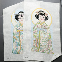 Two Large Hand Stitched Needlepoint Kimono Ladies - Finished Pieces Default Title