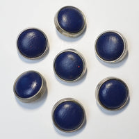 Silver + Blue Faux Leather Inset 7/8" Buttons with Shank - Set of 7 Default Title