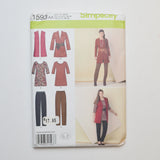 Simplicy 1593 Knit Slim Pants, Tunic, Jacket, Vest, + Belt Sewing Pattern Size AA (US 10-18) Default Title