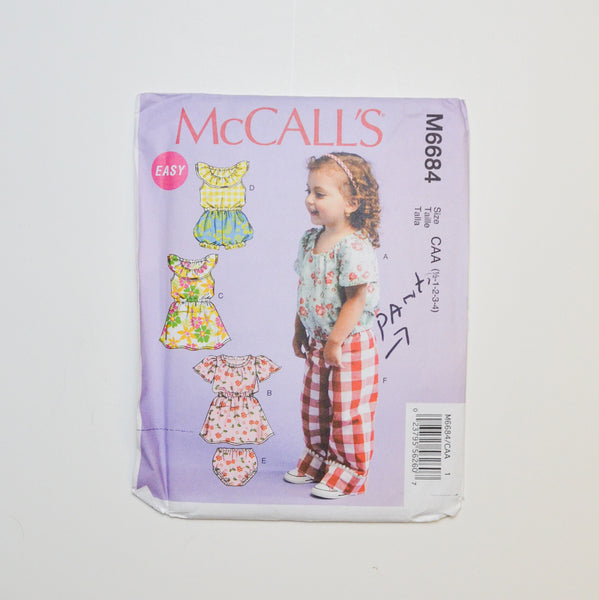 McCall's M6684 Toddler Clothing Pattern Size CAA (1/2 - 4) Default Title