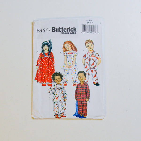 Butterick B4647 Children's Pajamas Sewing Pattern Size CB (1-3) Default Title