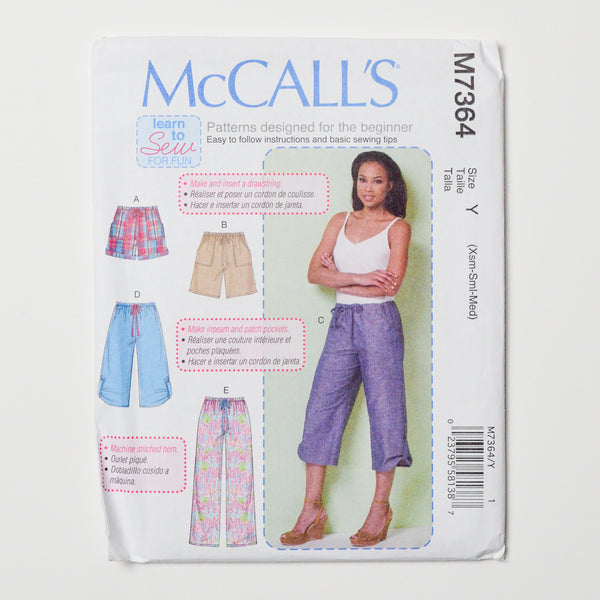 McCall's M7364 Shorts + Pants Sewing Pattern Size Y (XS-M) Default Title