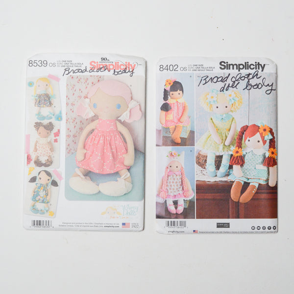 Simplicity Broadcloth Doll Sewing Pattern Bundle - Set of 2 Default Title