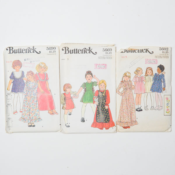 Vintage Butterick Children's Size 5 Dress Sewing Pattern Bundle - Set of 3 Default Title