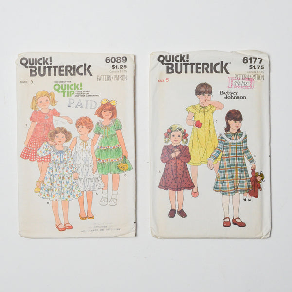 Vintage Quick! Butterick Children's Size 5 Dress Sewing Pattern Bundle - Set of 2 Default Title