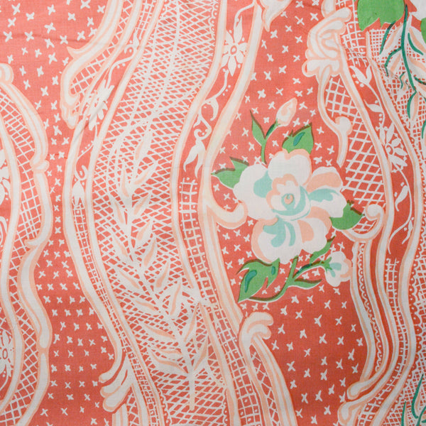 Coral + Green Print Quilting Weight Stiff Woven Fabric, 44" Wide -  By the Yard Default Title