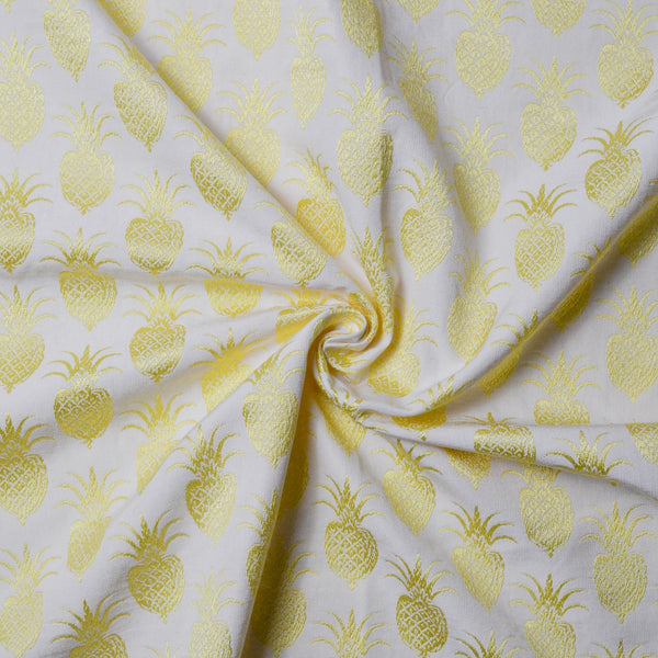 Cream + Neon Yellow Pineapple Jacquard Silky Woven Fabric, 50" Wide - By the Yard Default Title