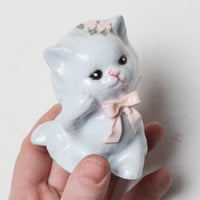 Vintage Porcelain Cat Figurine with Pink Bow Default Title