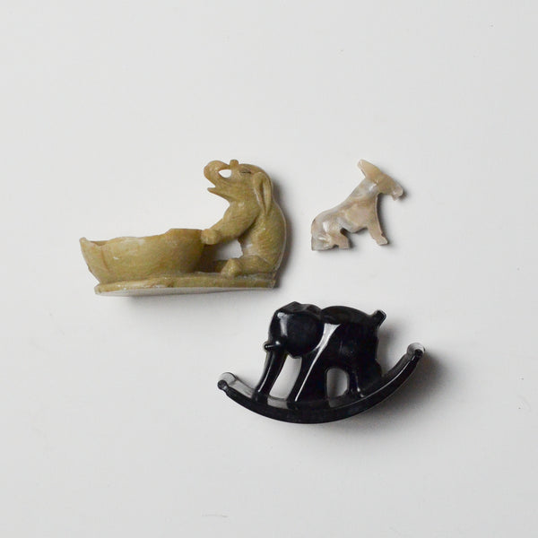 Elephants + Donkey Stone Carved Figurine Bundle - Set of 3 Default Title