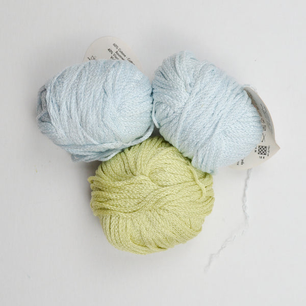 Light Blue + Green Cotton Blend Chainette Yarn - 3 Skeins