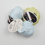 Light Blue + Green Cotton Blend Chainette Yarn - 3 Skeins